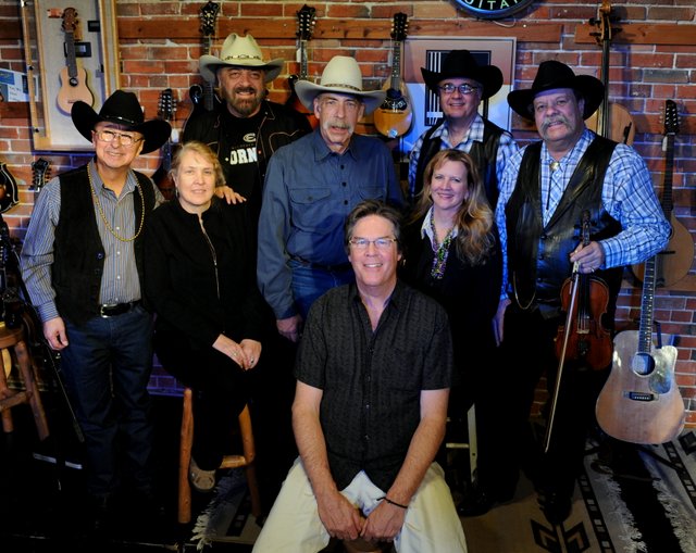 Back:  Ernie Martinez, Jon Chandler, Bill Barwick, Al "Doc" Mehl, Johnny Neill;  Middle (seated):  Diana Raven, Jane Leche;  Front:  Kit Simon