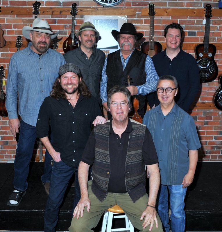 Back:  Ernie Martinez, Jon Chandler, Bill Barwick, Al "Doc" Mehl, Johnny Neill;  Middle (seated):  Diana Raven, Jane Leche;  Front:  Kit Simon