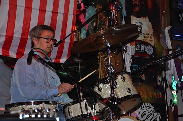 Ernie Martinez playing drums at the Little Bear with Dusty Devine and the Real Deal Jan 2015
